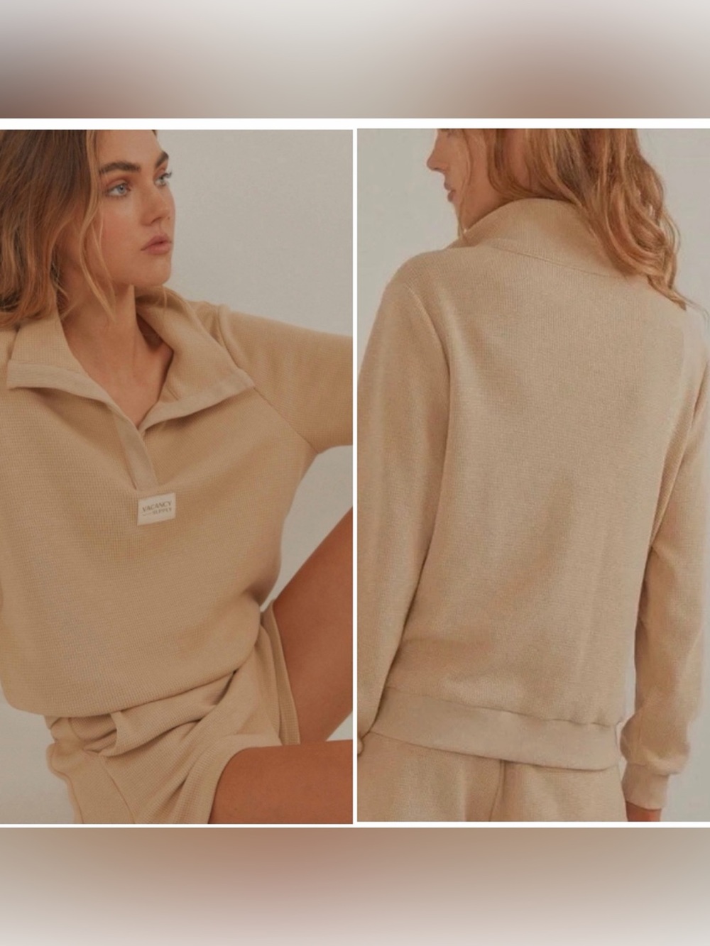 Vacancy Supply - Drift Collared Waffle Sweater/Pullover, Beige